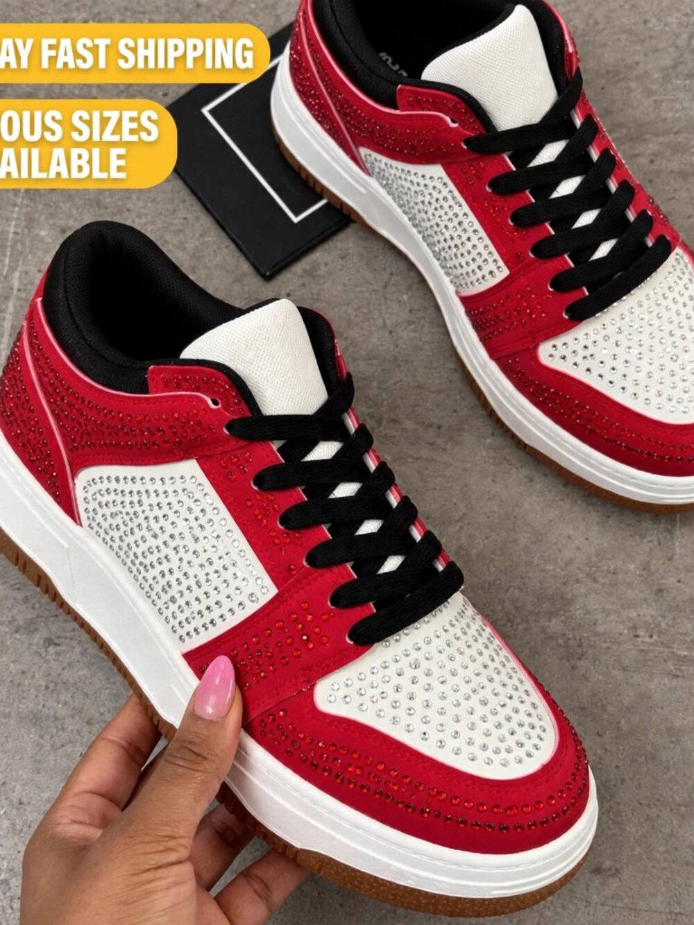 Red Rhinestone Low-Top Sneakers Women's Sparkle NWT